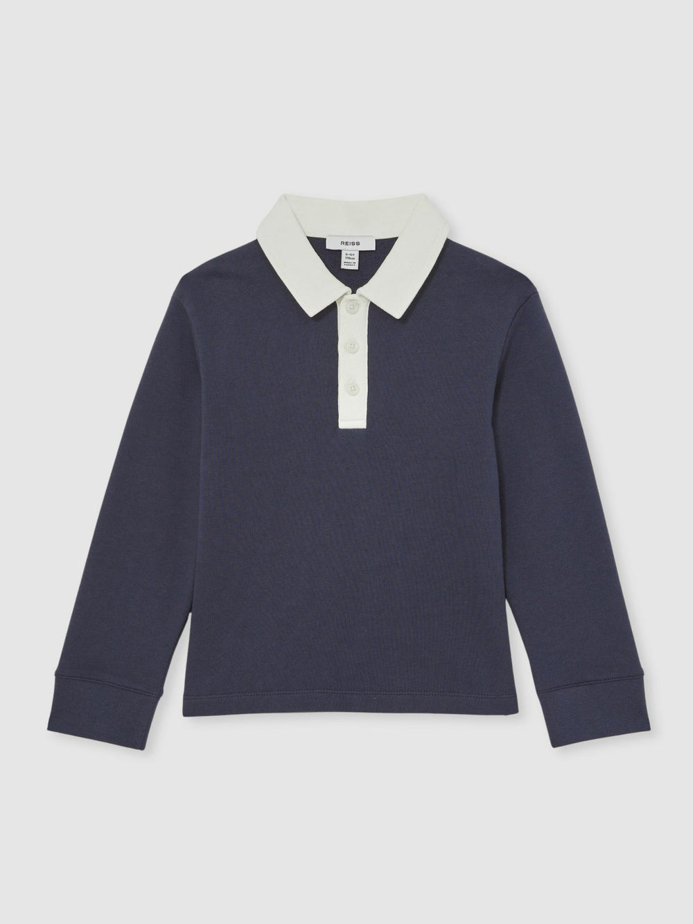 Children & Baby Cotton Half-Button Rugby Polo Shirt in Navy/White