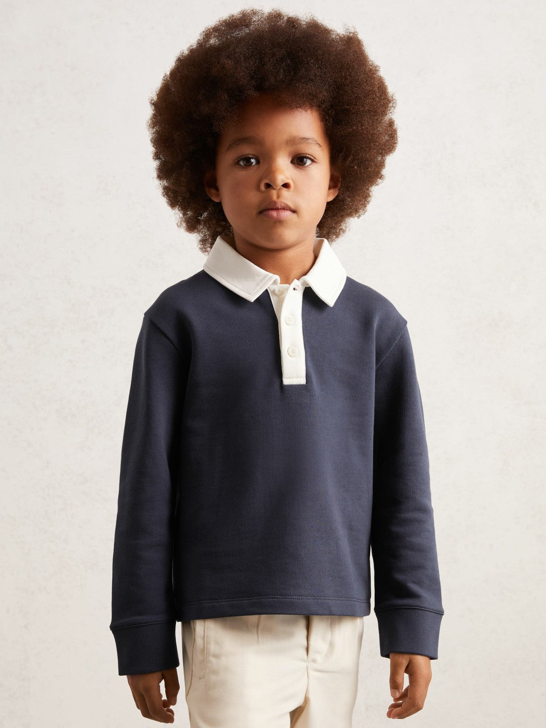 Children & Baby Cotton Half-Button Rugby Polo Shirt in Navy/White