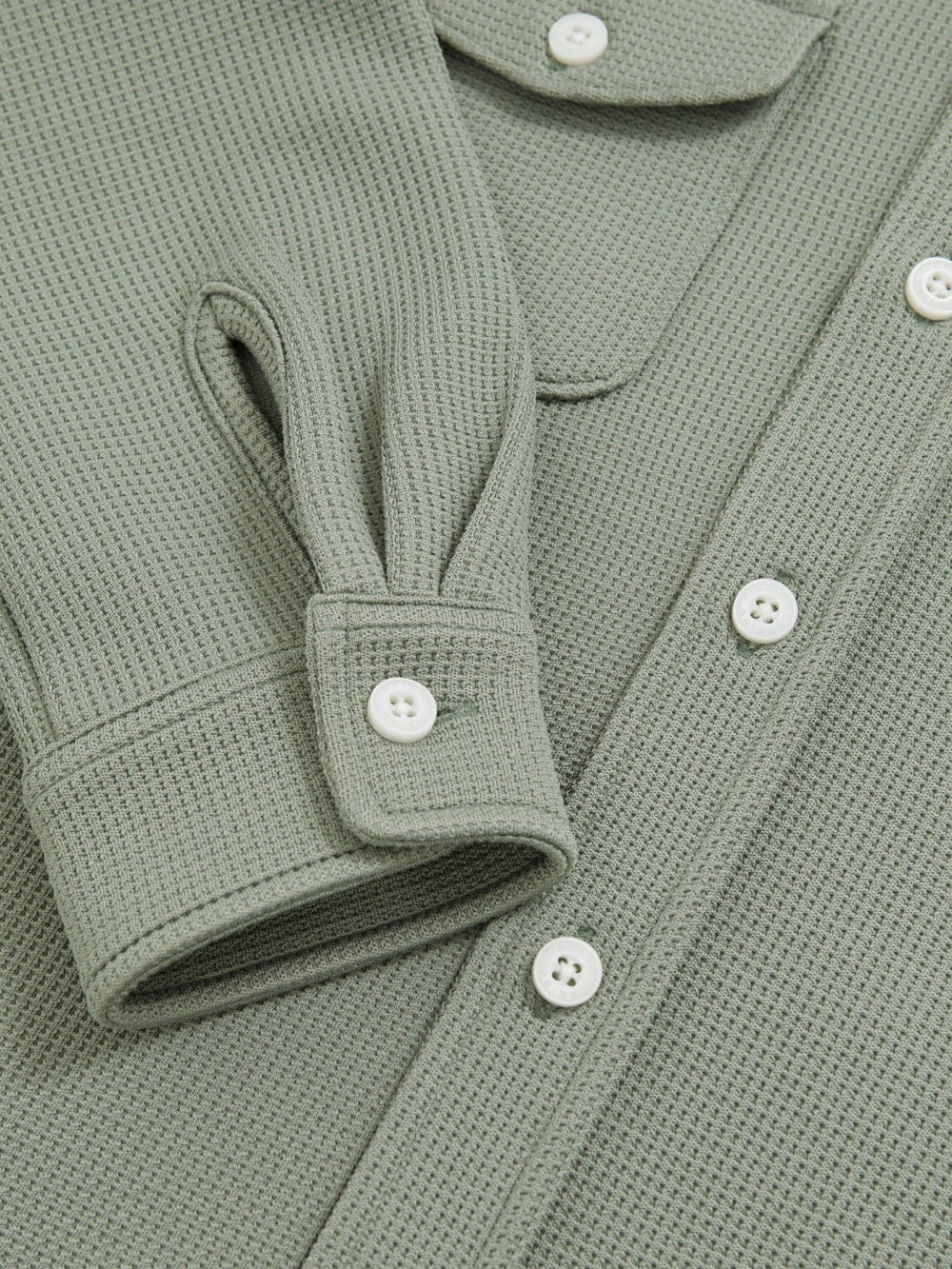 Children & Baby 3-9 yrs Waffle-Textured Twin-Pocket Overshirt in Sage