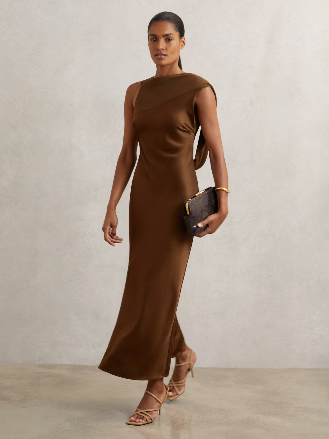 Women Back Detail Midi Dress in Bronze