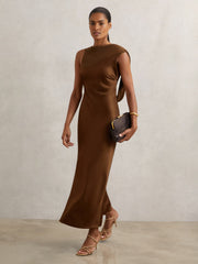 Women Back Detail Midi Dress in Bronze