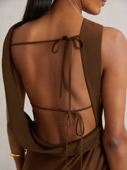 Women Back Detail Midi Dress in Bronze