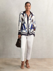 Women Scarf Print Colourblock Shirt in Navy