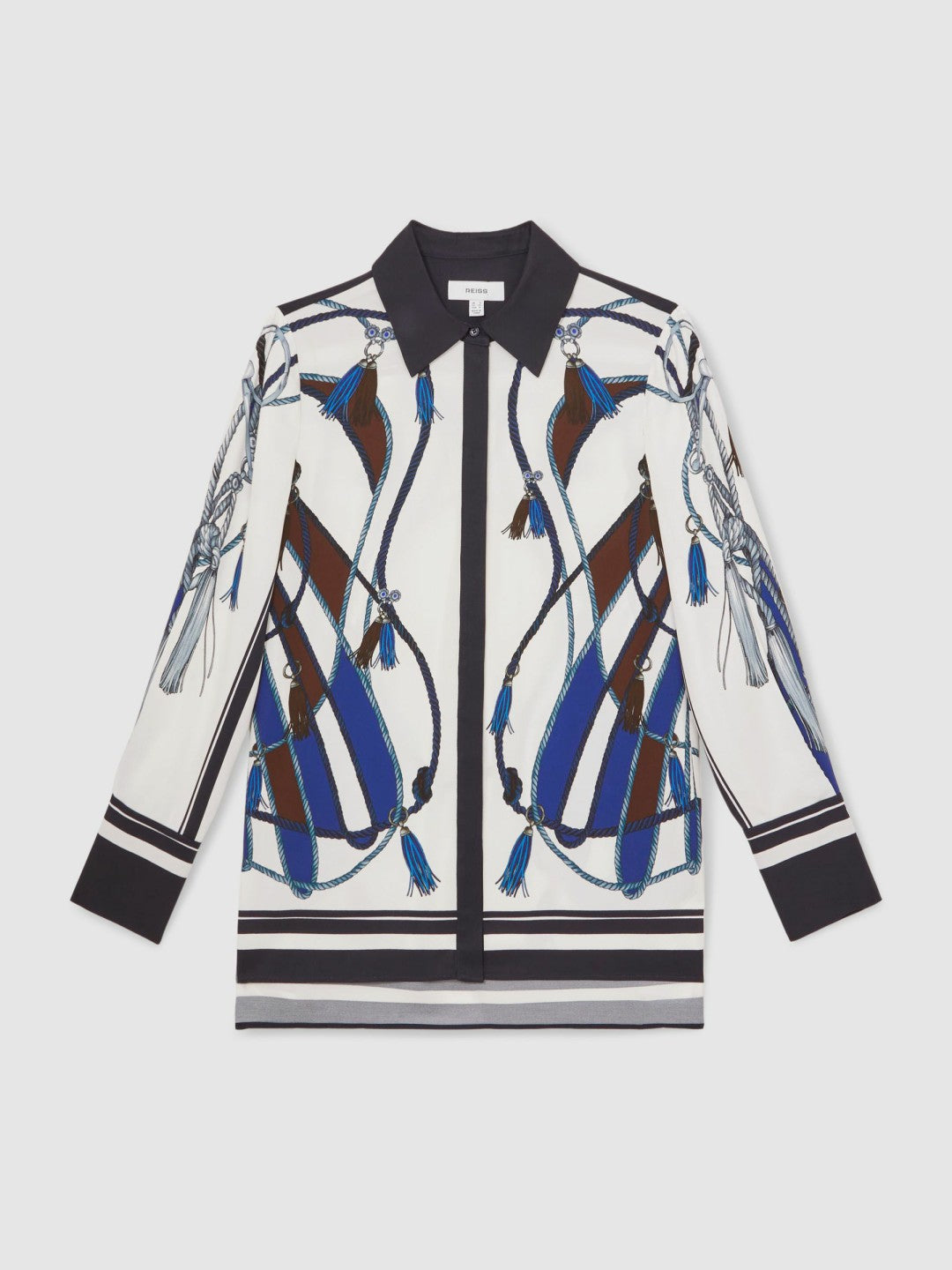 Women Scarf Print Colourblock Shirt in Navy