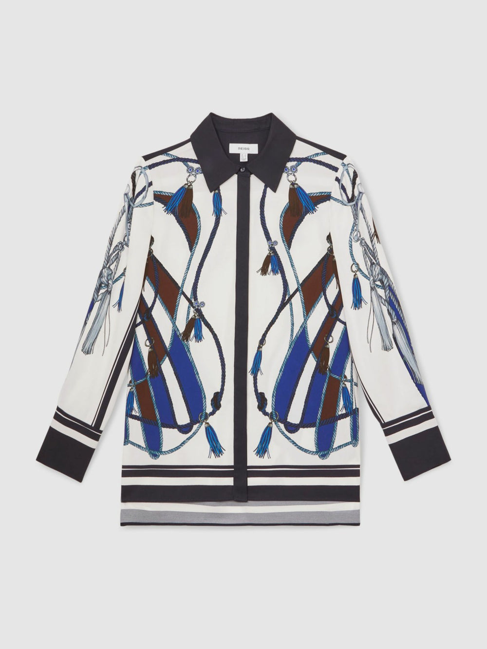 Women Scarf Print Colourblock Shirt in Navy