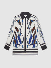 Women Scarf Print Colourblock Shirt in Navy