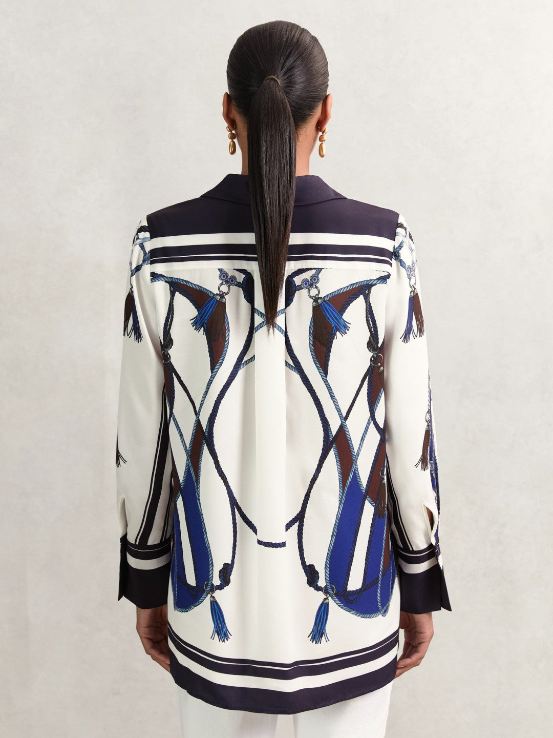 Women Scarf Print Colourblock Shirt in Navy