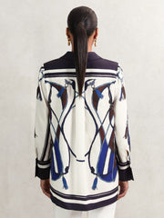 Women Scarf Print Colourblock Shirt in Navy
