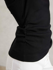 Women Cotton Long-Sleeve Ruched T-Shirt with Stretch in Black