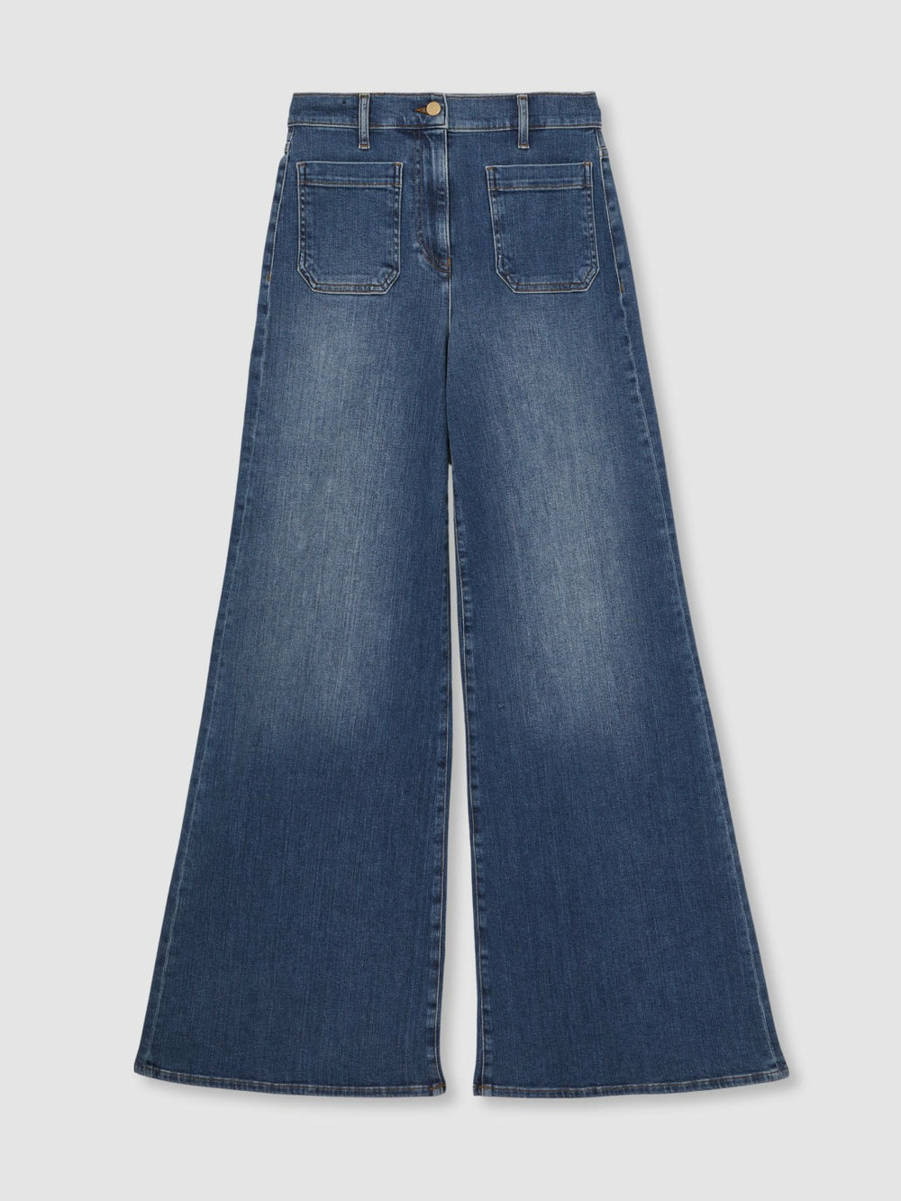 Women Petite Patch Pocket Wide Leg Jeans in Mid Blue