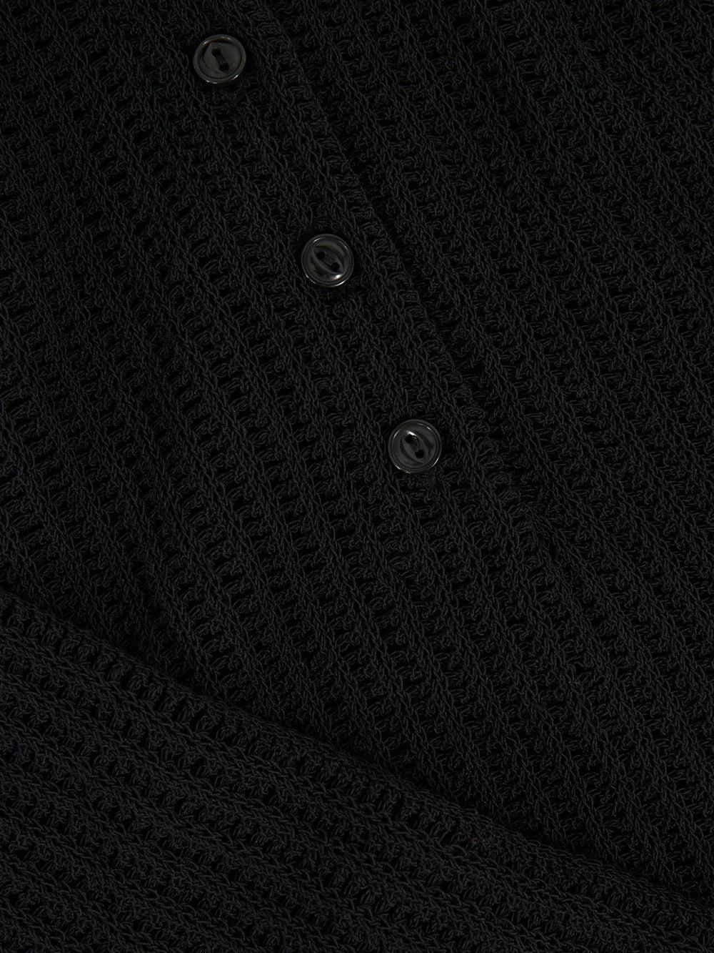Women Open-Knit Long-Sleeve Polo Top in Black
