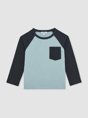 Children & Baby 13-14 yrs Cotton Colour-Block Long-Sleeve T-Shirt in Navy Blue