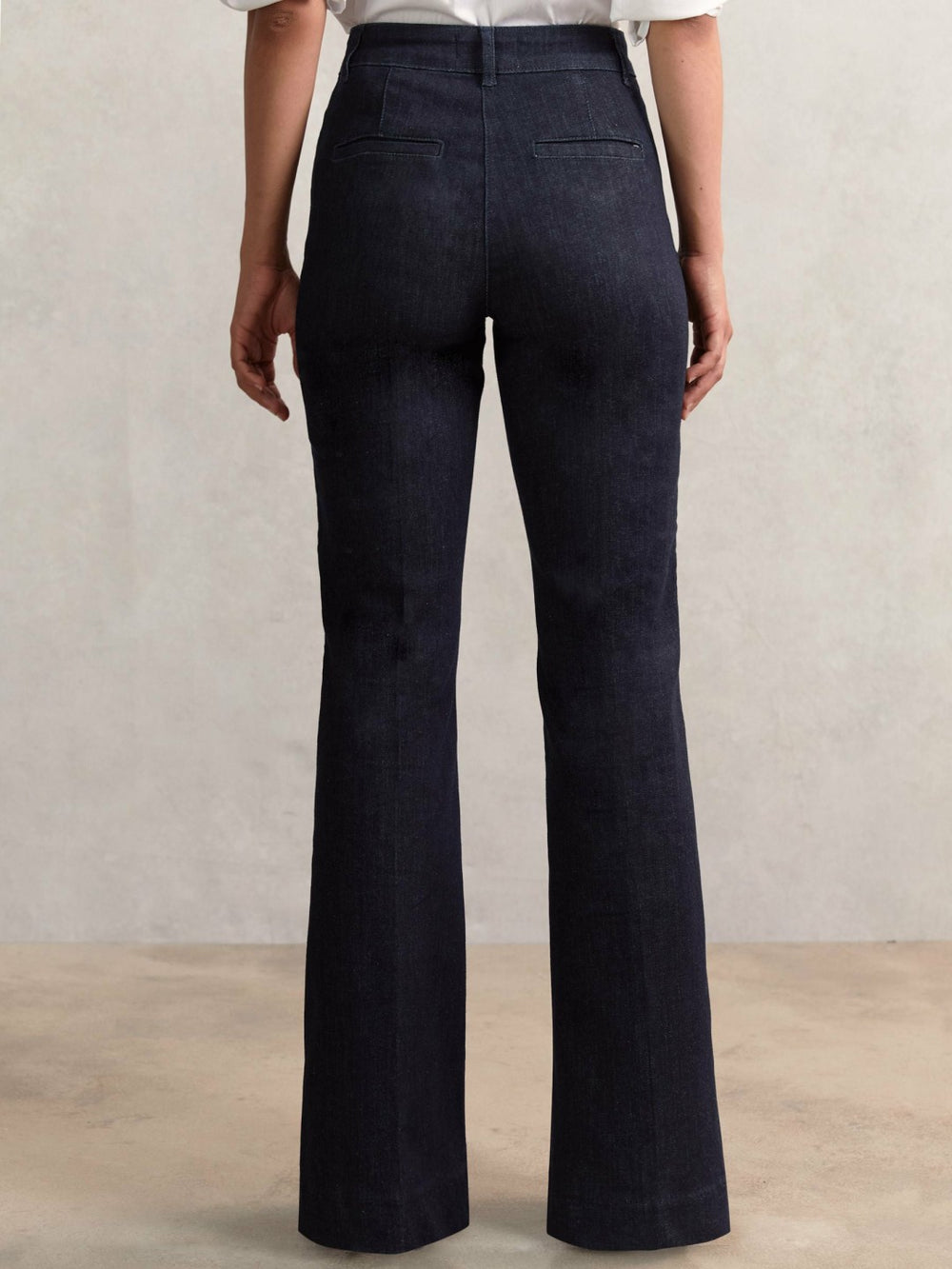 Women Petite Button-Detail High-Rise Flared Jeans in Dark Blue